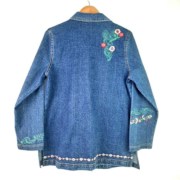 Vintage Blair Two Twenty Collection Long Blue Jean Jacket Embroidered Denim M - Picture 11 of 12